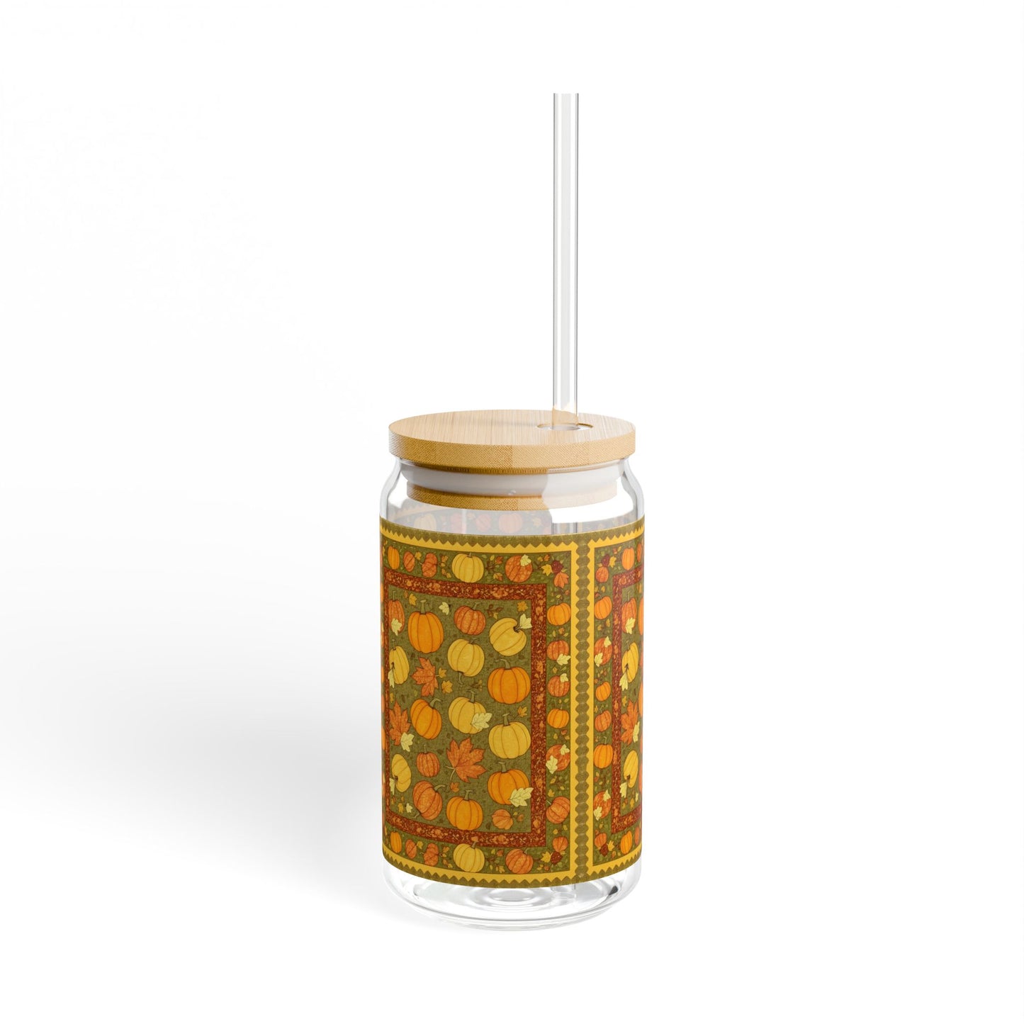 Pumpkin Harvest Quilt Patch Sipper Glass