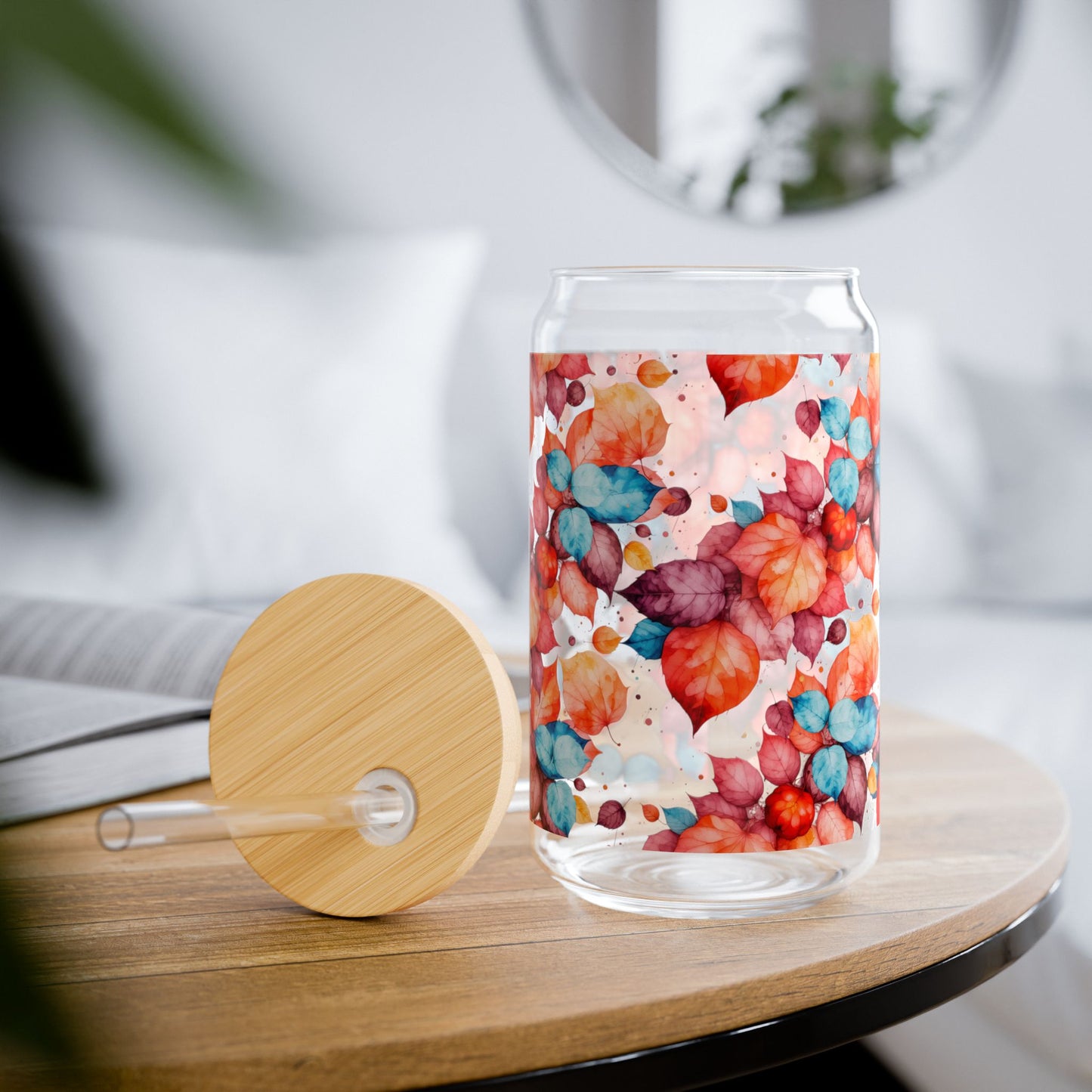 Watercolor Fall Leaves Sipper Glass