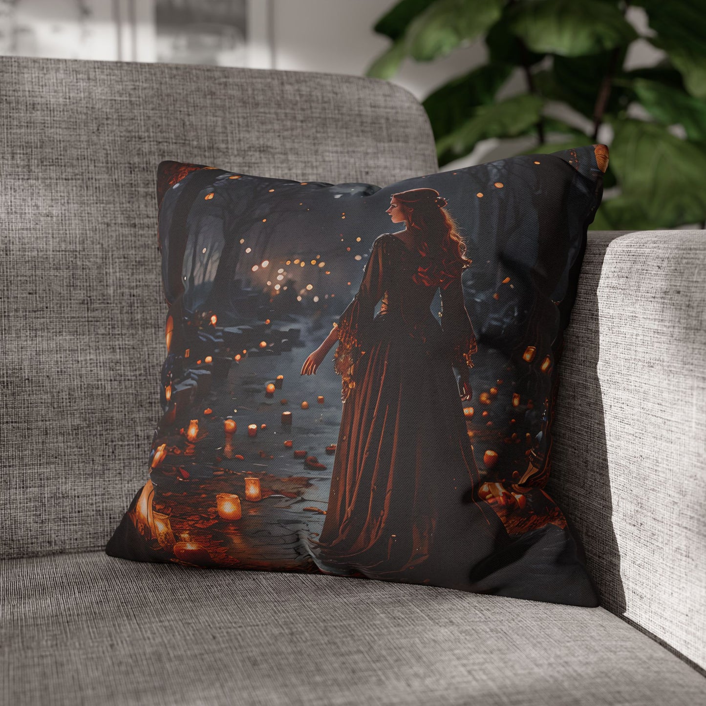Mystical Lantern Forest Pillow Cover
