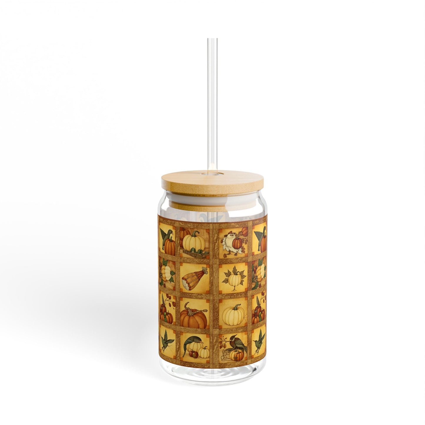 Autumn Harvest Quilt Patch Sipper Glass