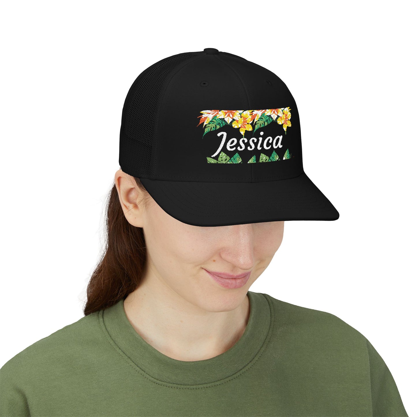Personalized Embroidered Floral Name Trucker Cap
