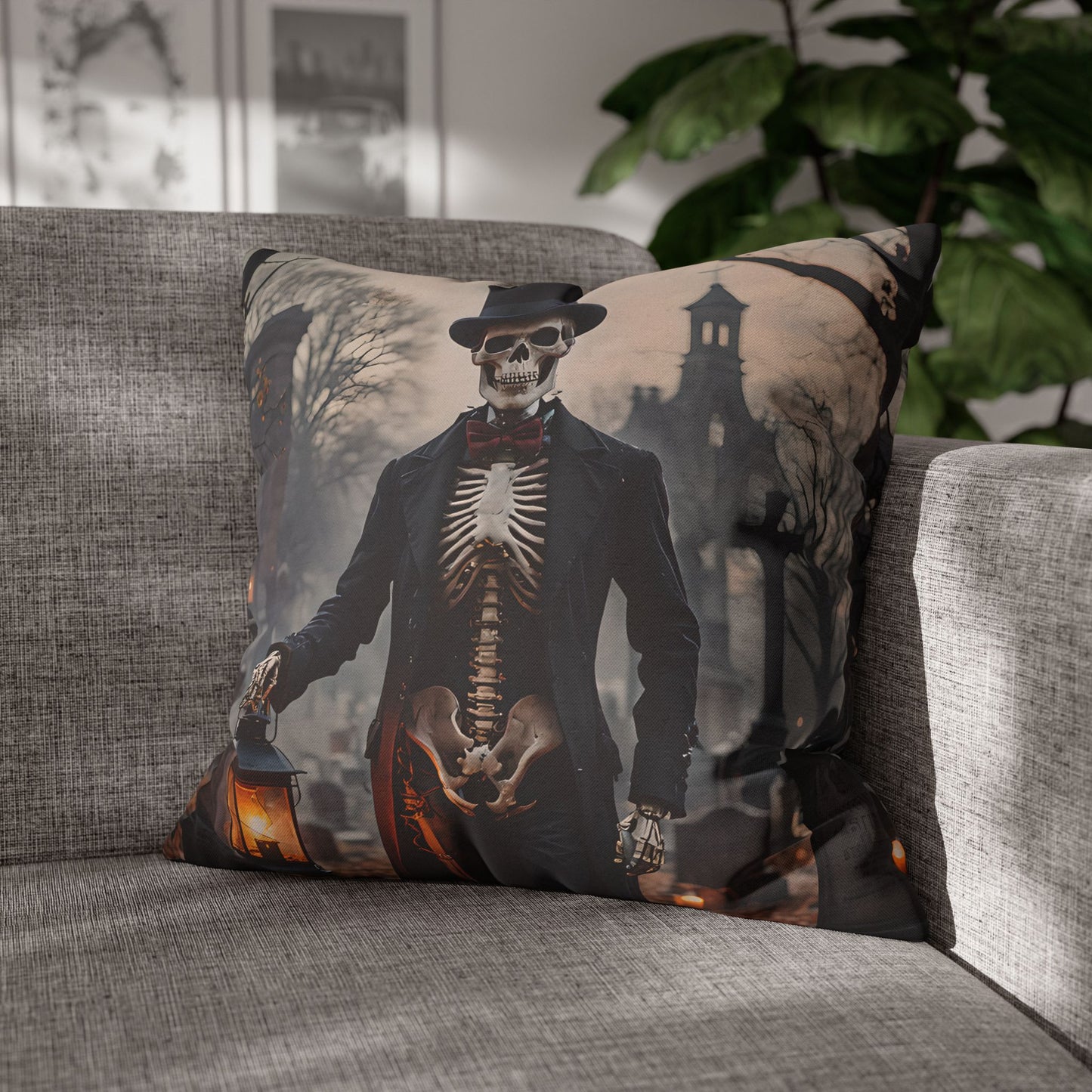 Gothic Skeleton Gentleman Pillow Cover