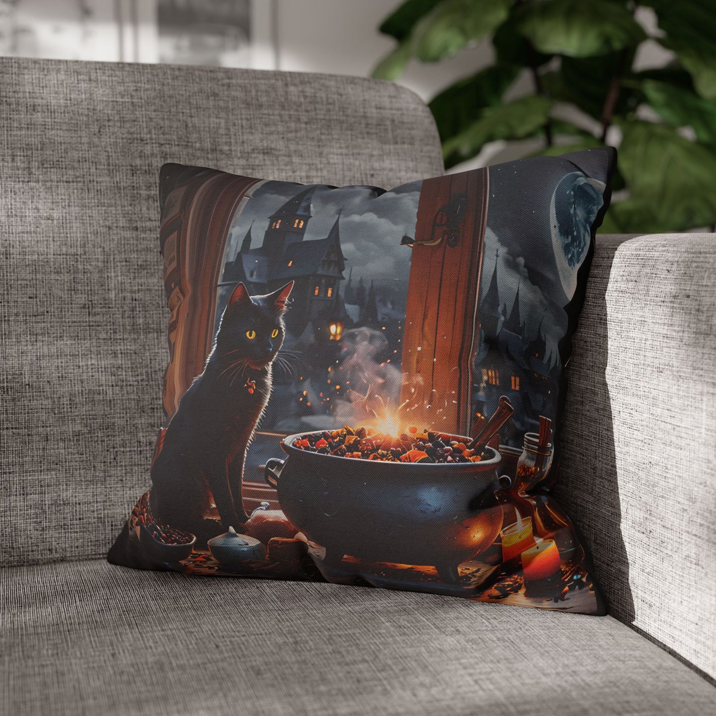 Black Cat Cauldron Pillow Cover