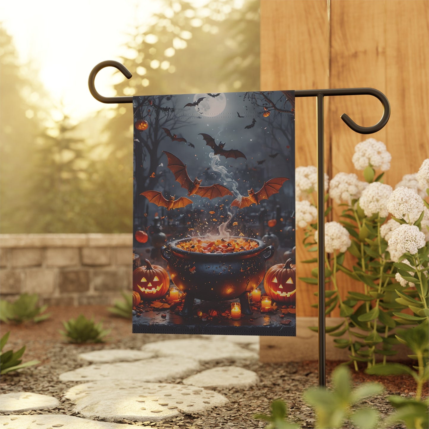 Spooky Cauldron Garden Flag