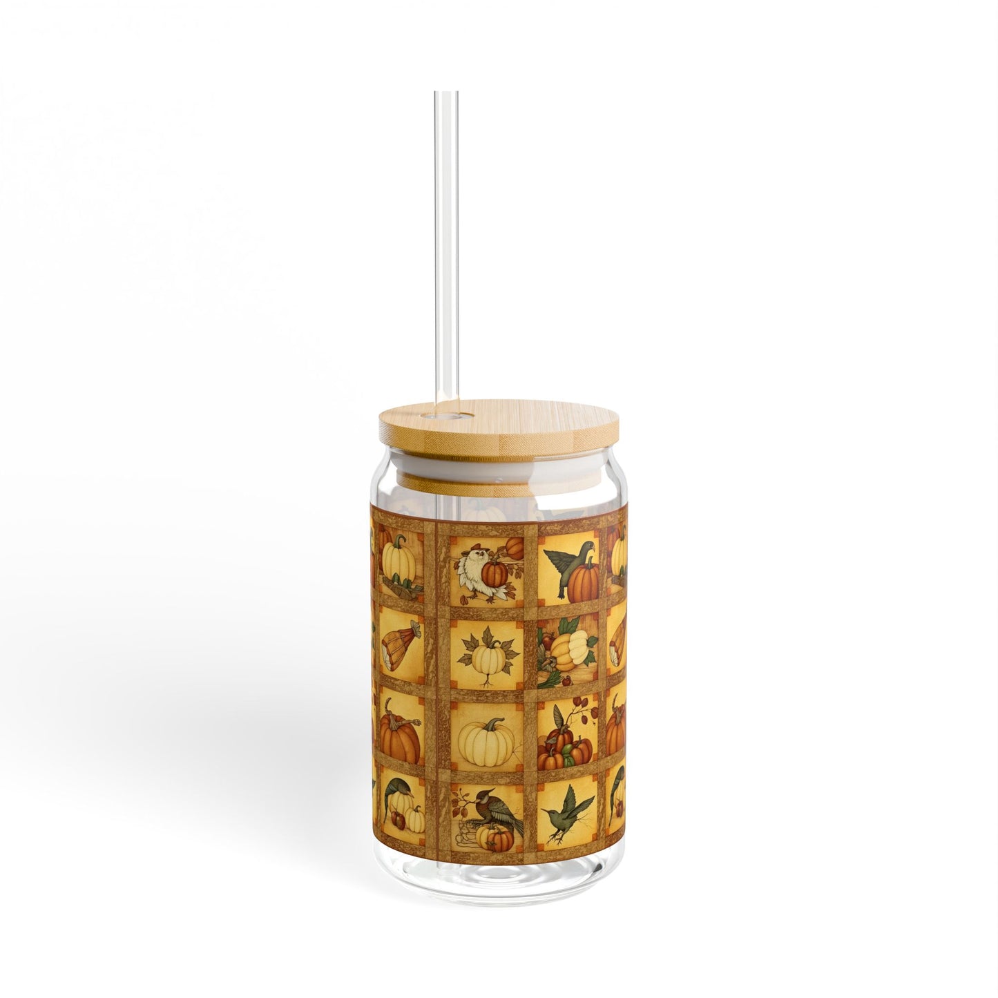 Autumn Harvest Quilt Patch Sipper Glass