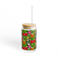 Tropical Floral Pattern Sipper Glass