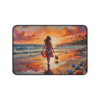Girl Walking on Sunset Beach Desk Mat