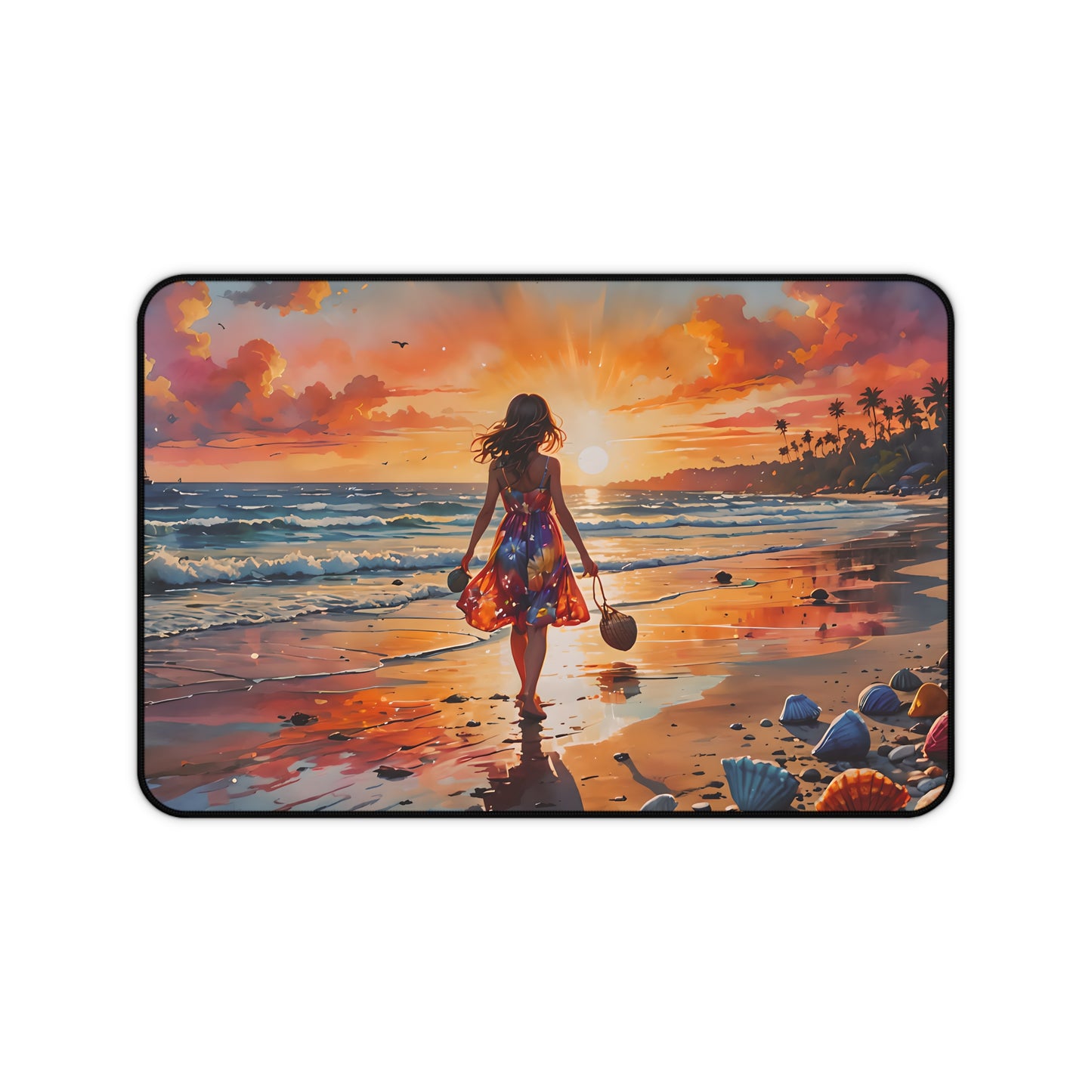 Girl Walking on Sunset Beach Desk Mat