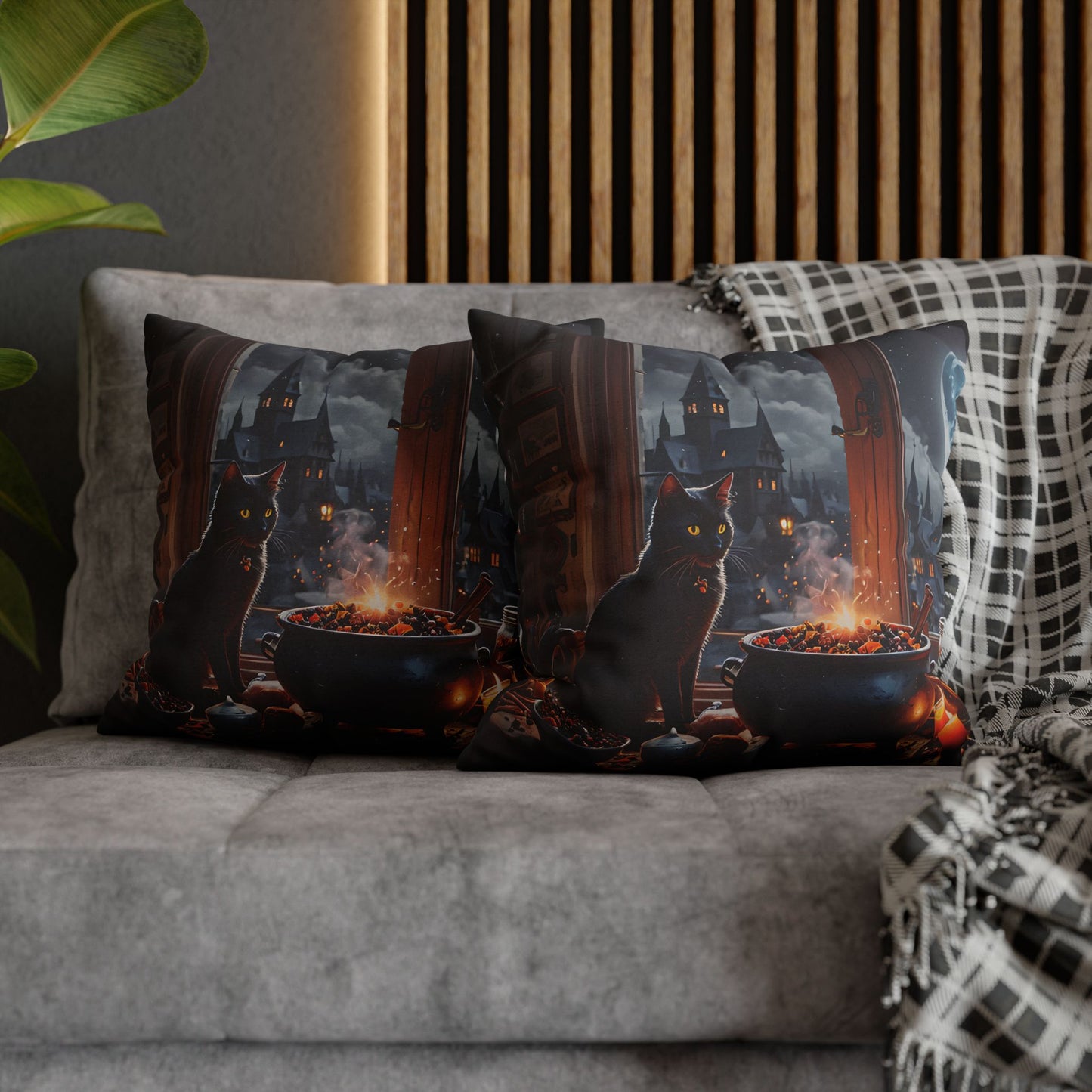 Black Cat Cauldron Pillow Cover