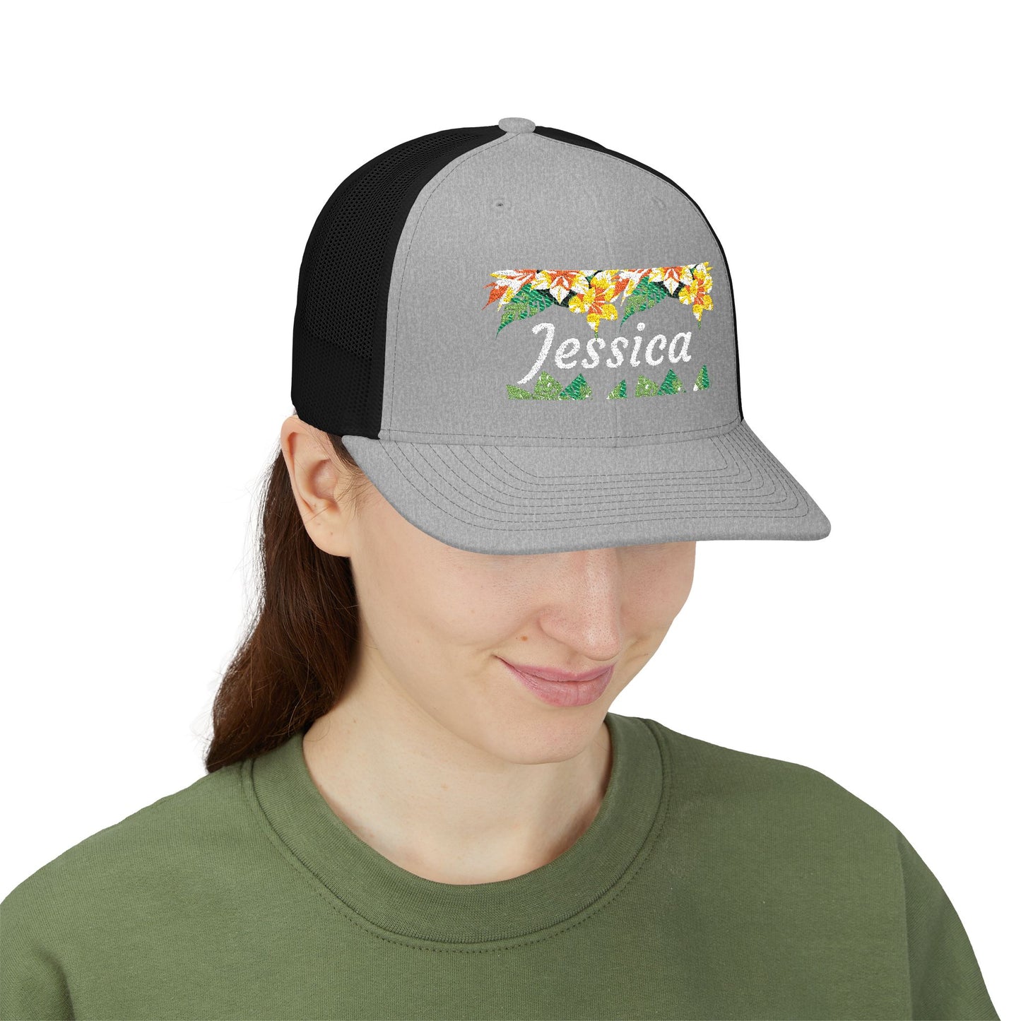 Personalized Embroidered Floral Name Trucker Cap