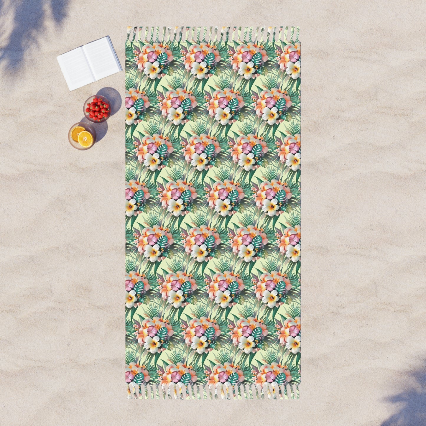Floral Palm Leaves Boho Beach Towel