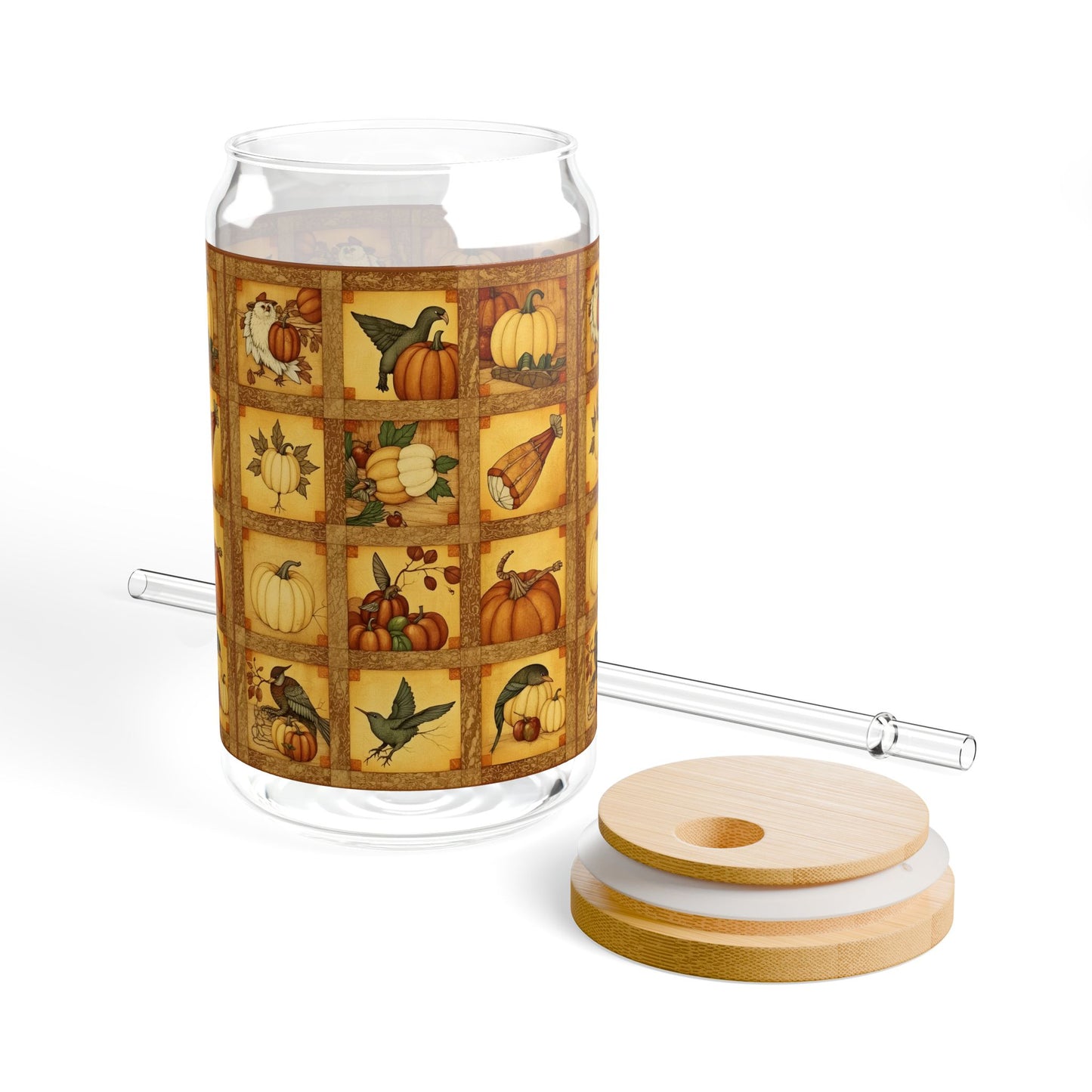 Autumn Harvest Quilt Patch Sipper Glass