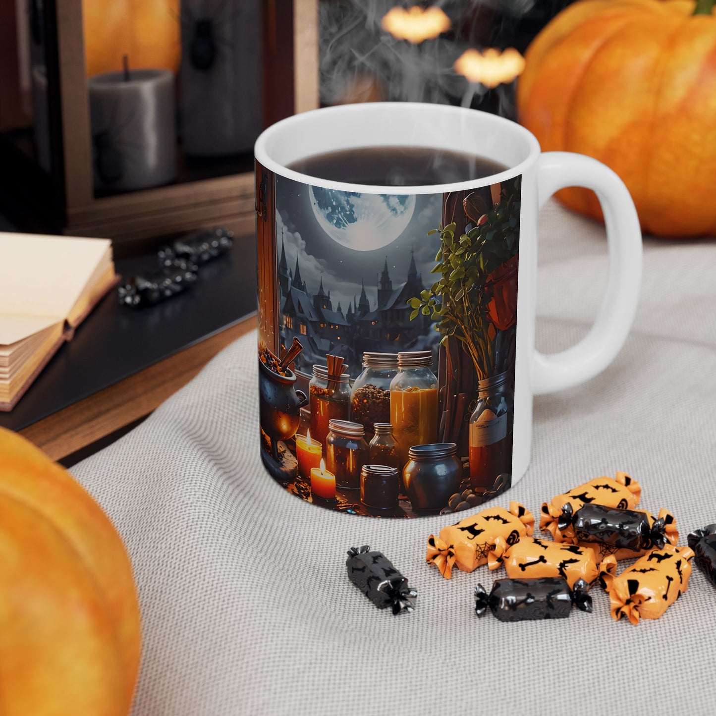 Black Cat Witch Cauldron Mug