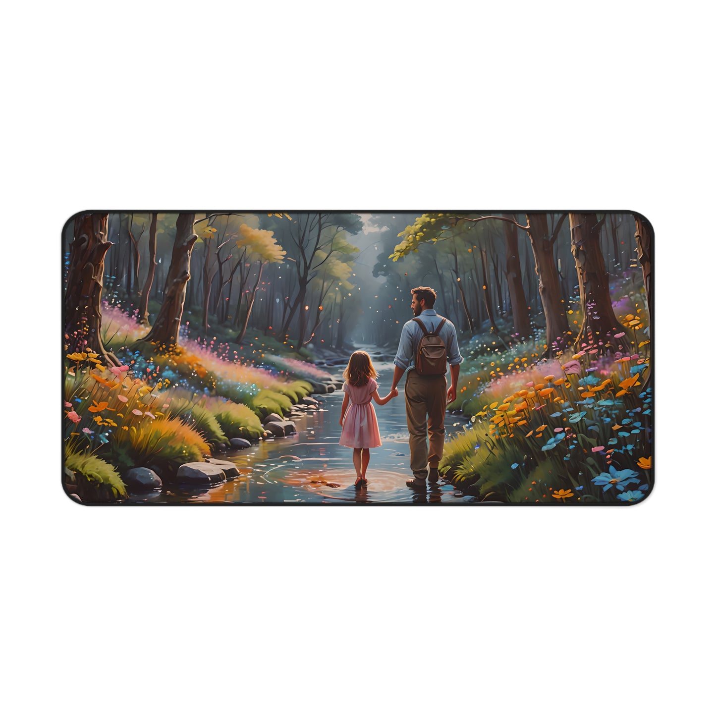 Father and Daughter Forest Walk Desk Mat