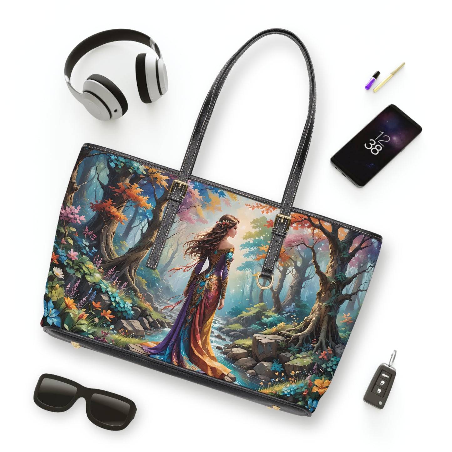 Enchanted Woodland Woman PU Leather Shoulder Bag