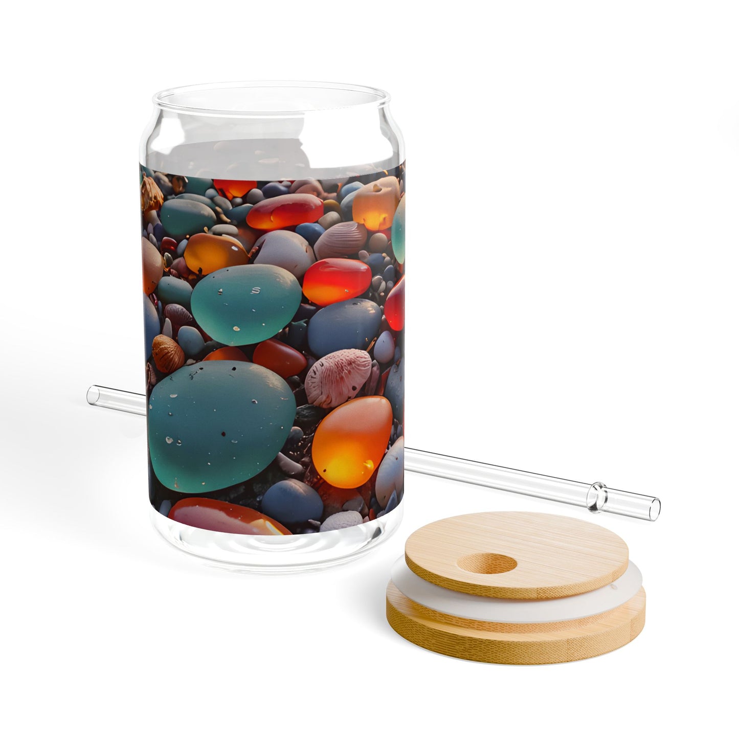 Colorful Sea Glass Pebbles Sipper Glass