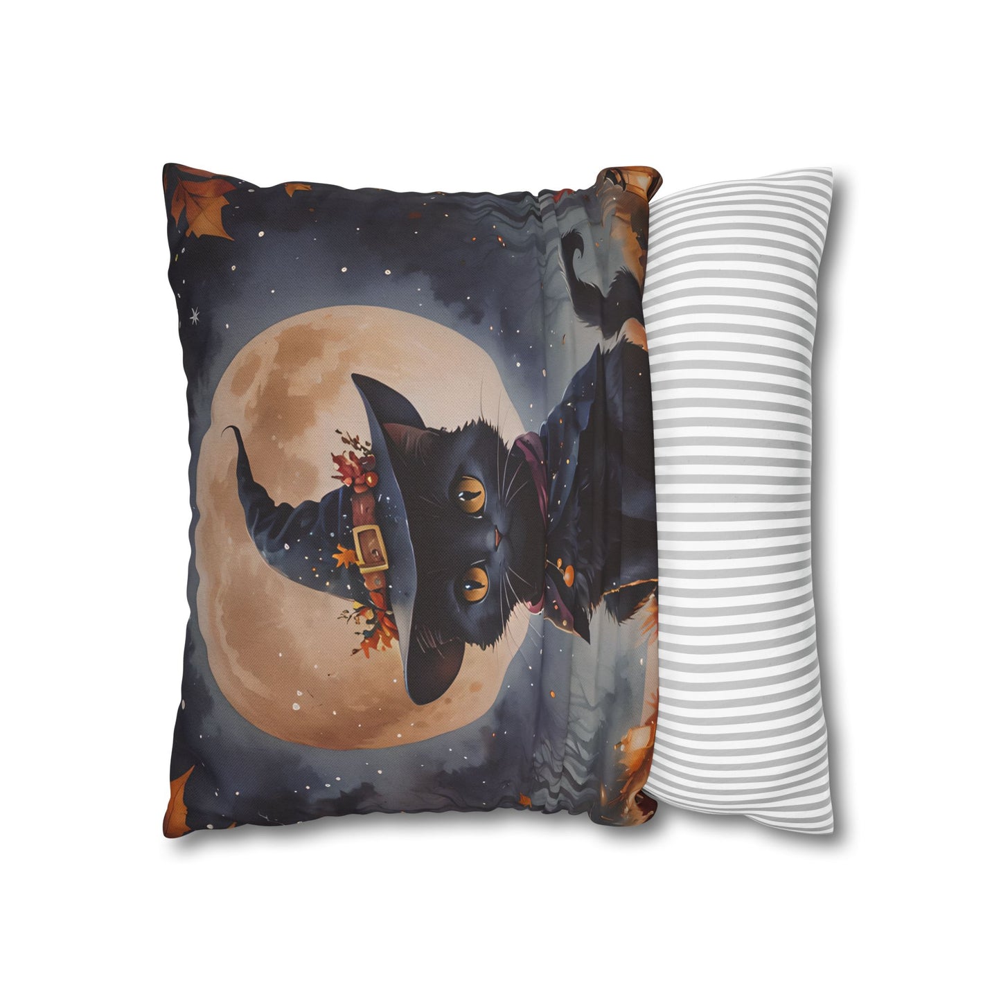 Black Cat in Witch Hat Pillow Cover
