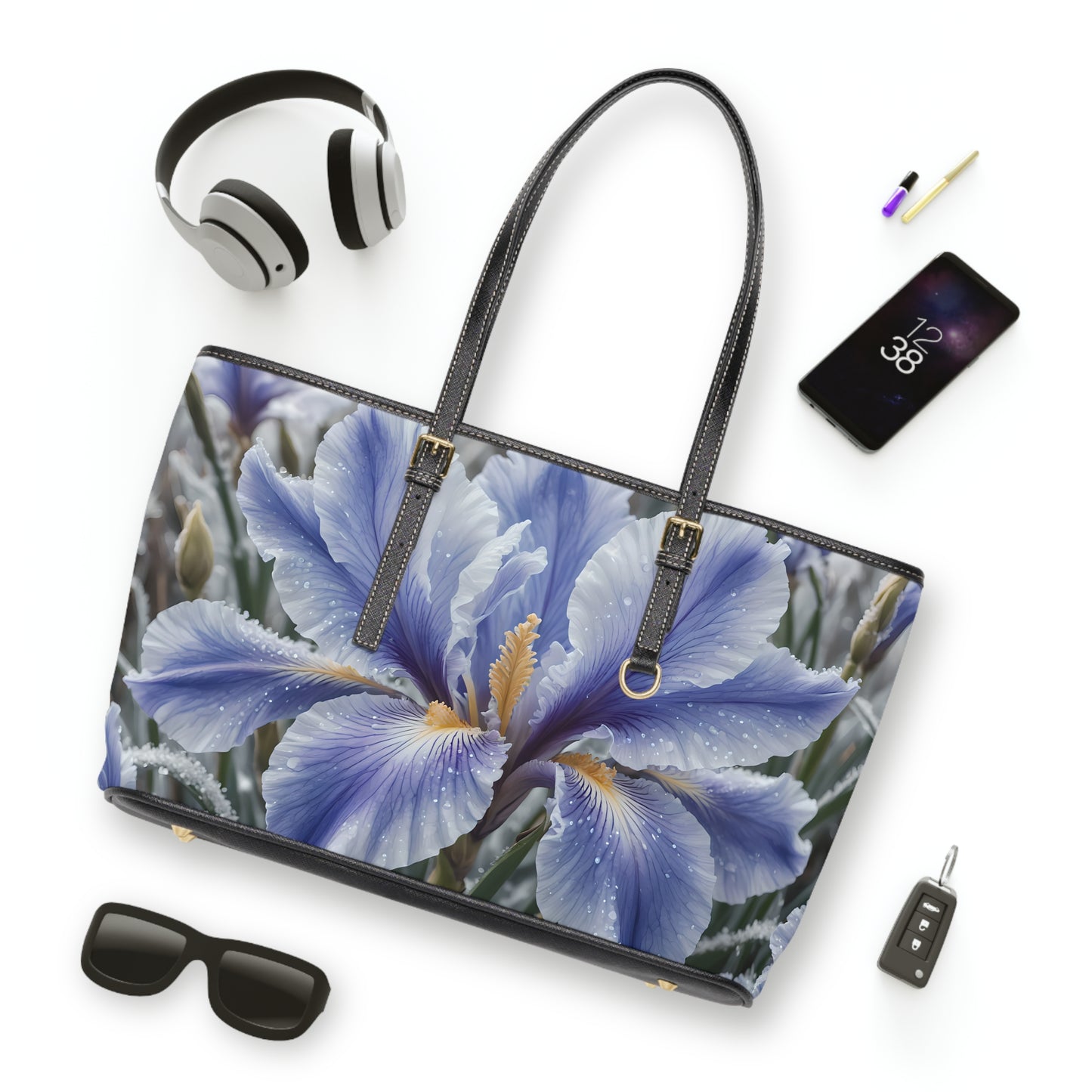 Floral Iris PU Leather Shoulder Bag