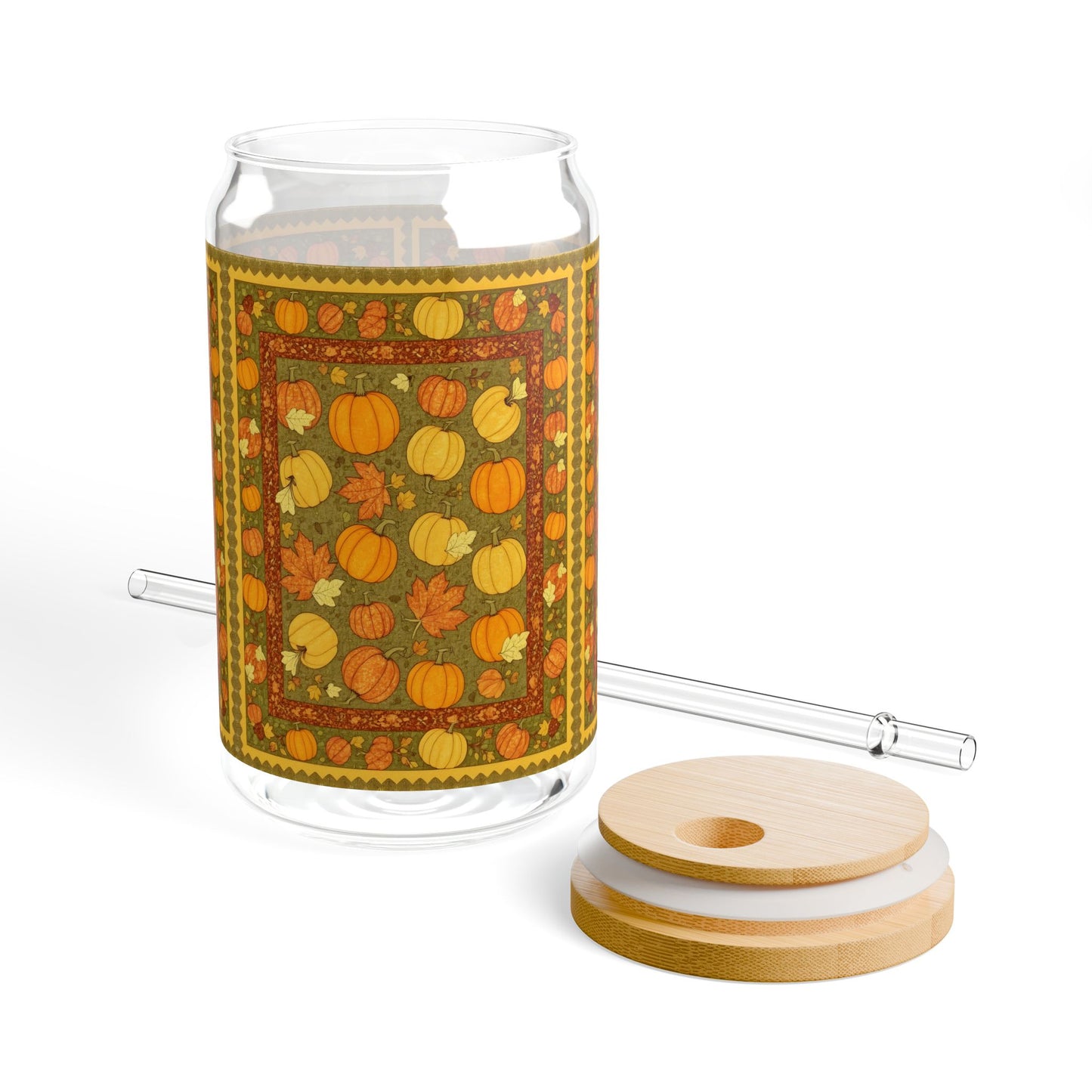 Pumpkin Harvest Quilt Patch Sipper Glass