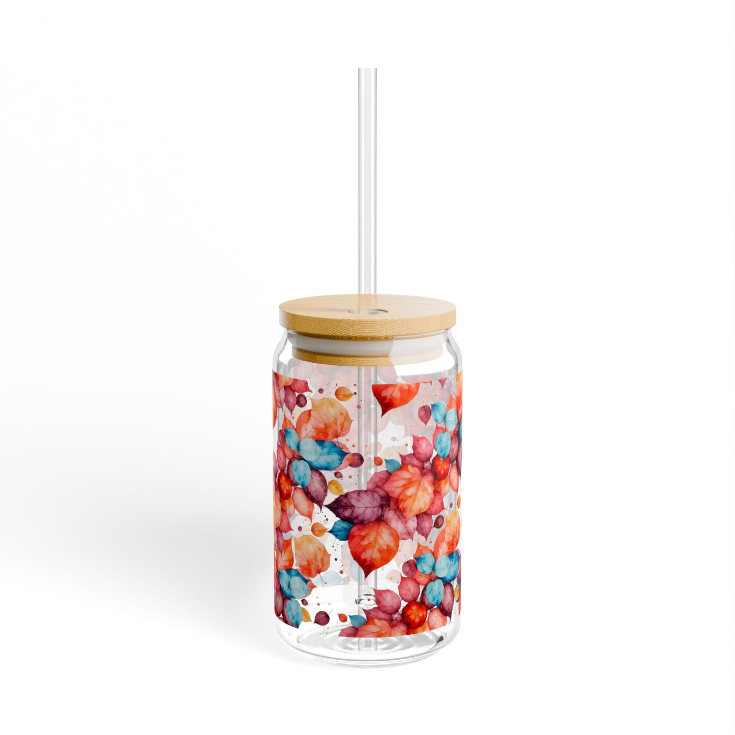 Watercolor Fall Leaves Sipper Glass