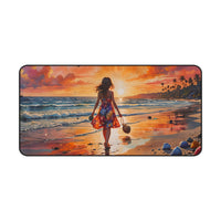 Girl Walking on Sunset Beach Desk Mat