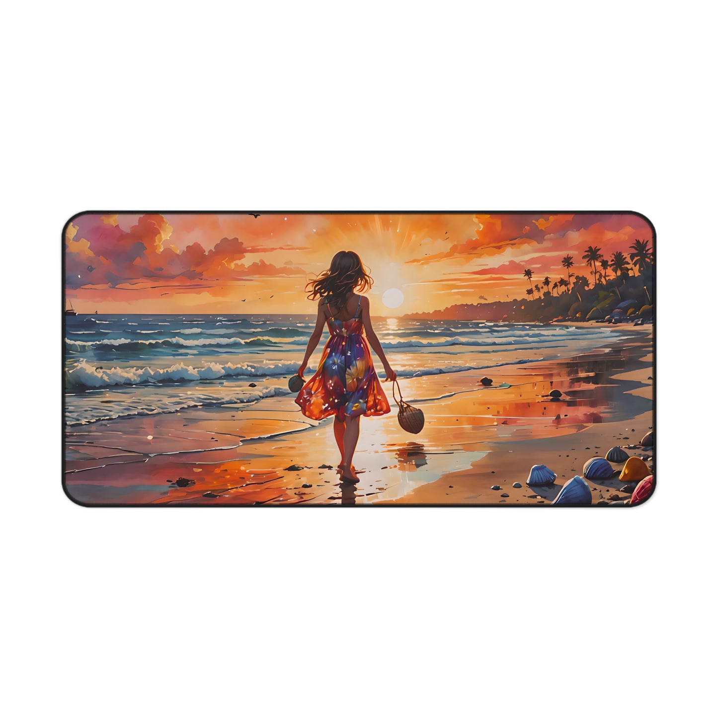 Girl Walking on Sunset Beach Desk Mat