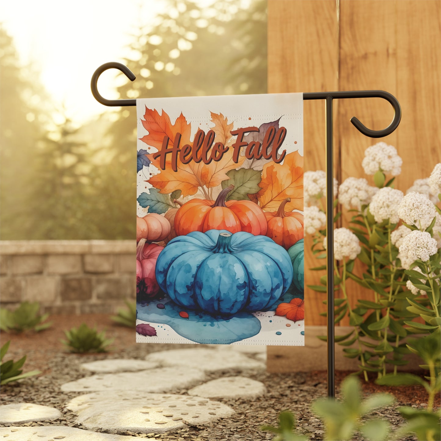 Hello Fall Watercolor Pumpkin Garden Flag