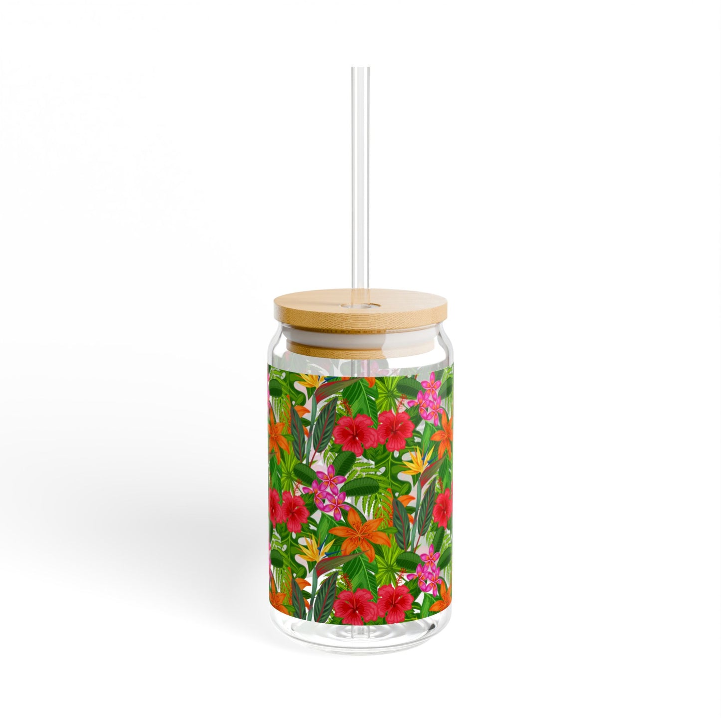 Tropical Floral Pattern Sipper Glass