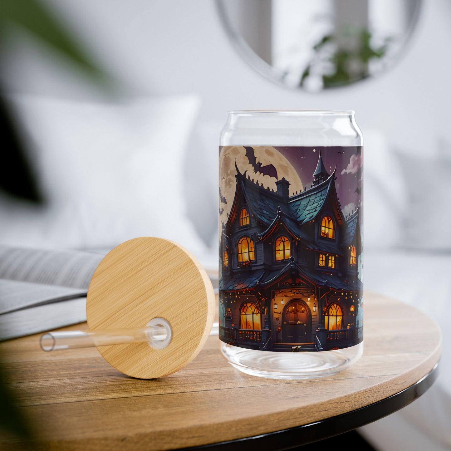 Halloween Haunted House Sipper Glass
