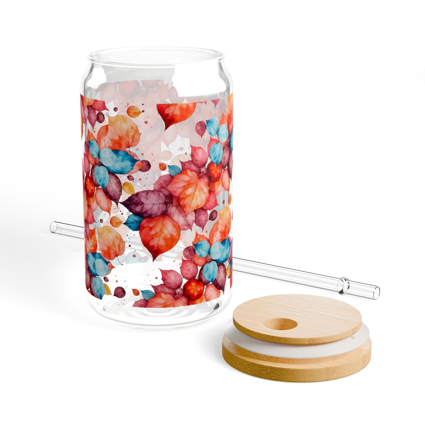 Watercolor Fall Leaves Sipper Glass