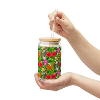 Tropical Floral Pattern Sipper Glass
