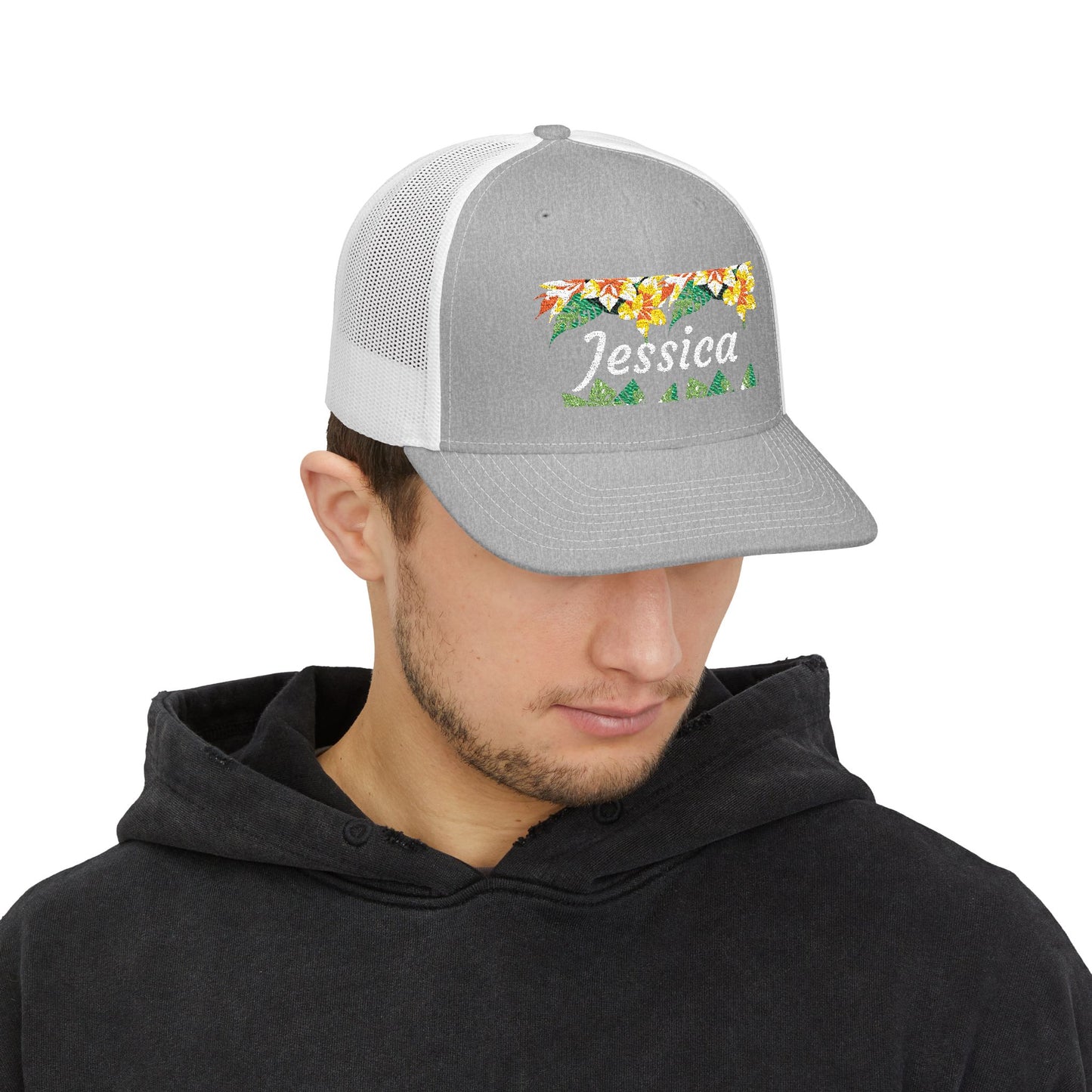 Personalized Embroidered Floral Name Trucker Cap