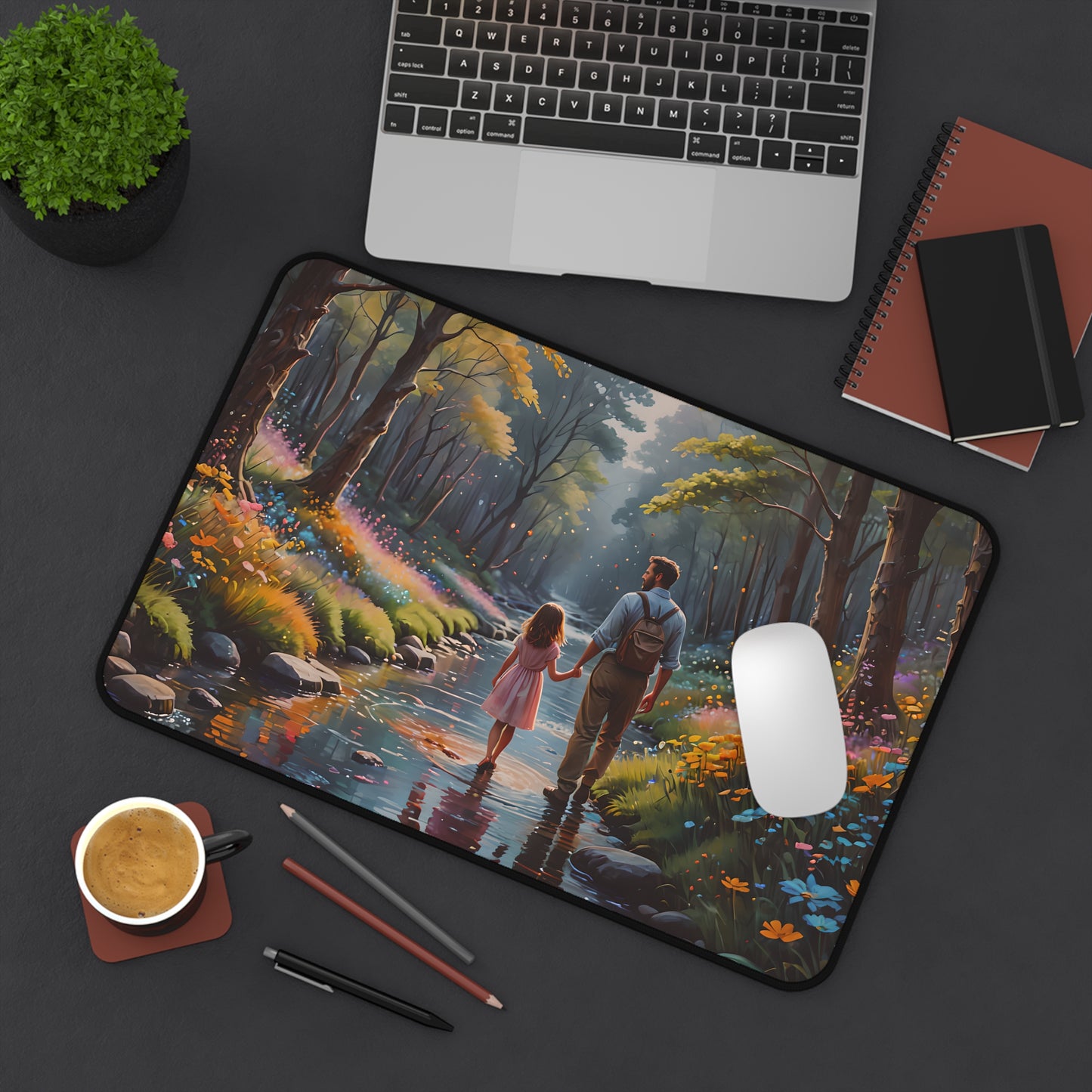 Father and Daughter Forest Walk Desk Mat