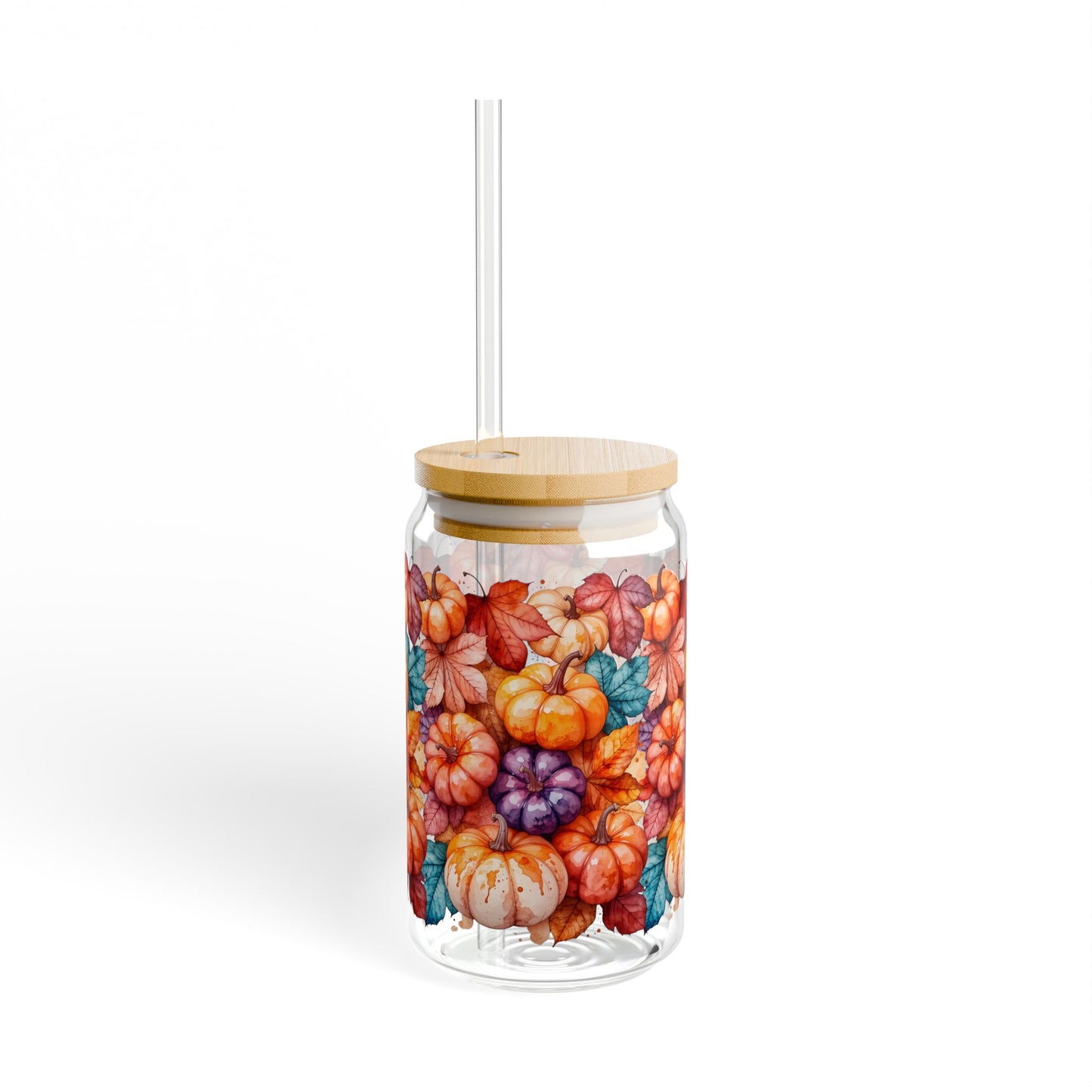 Autumn Colorful Pumpkins Sipper Glass