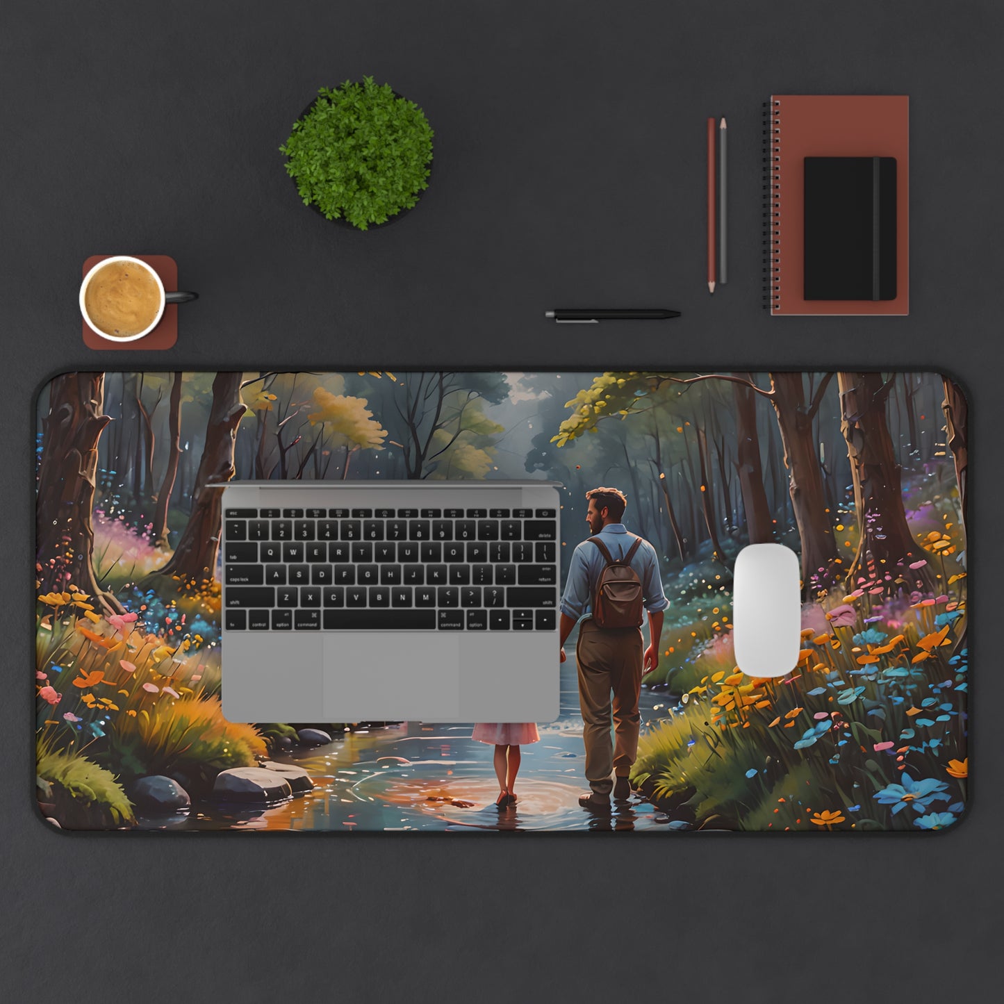 Father and Daughter Forest Walk Desk Mat