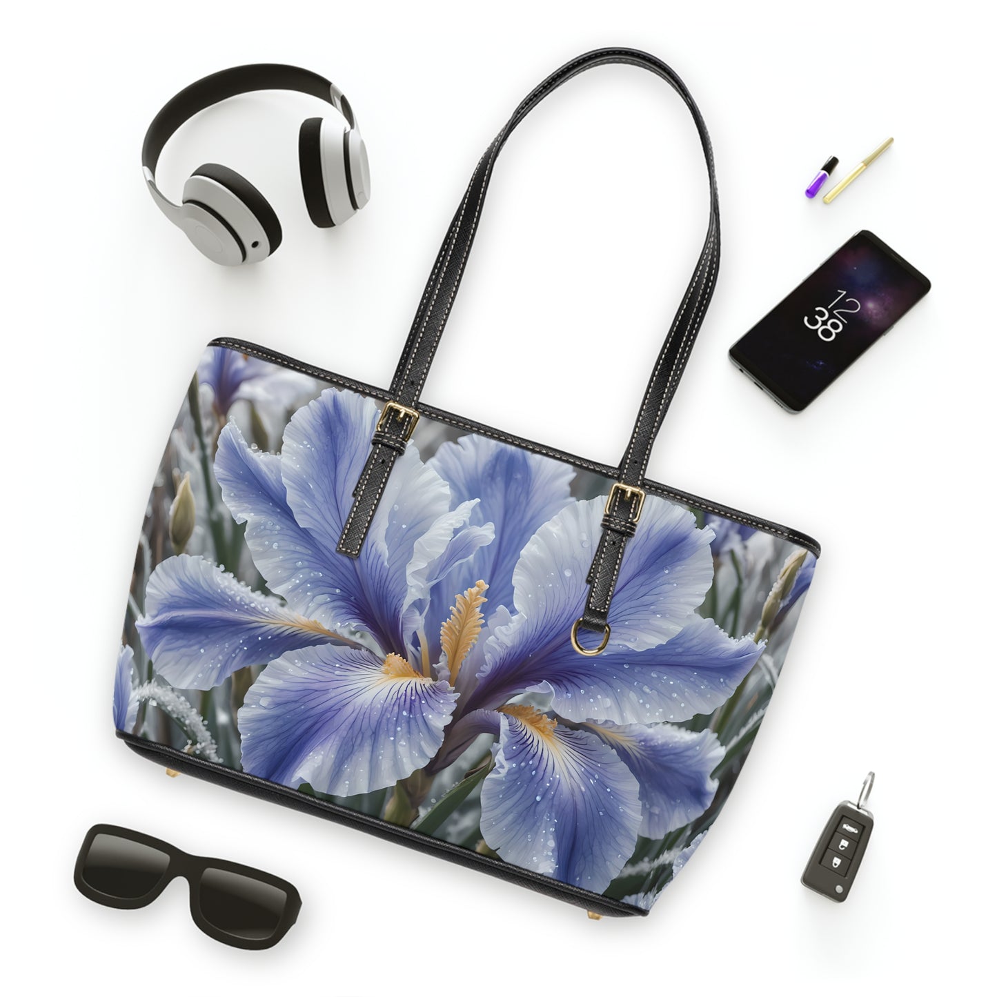 Floral Iris PU Leather Shoulder Bag