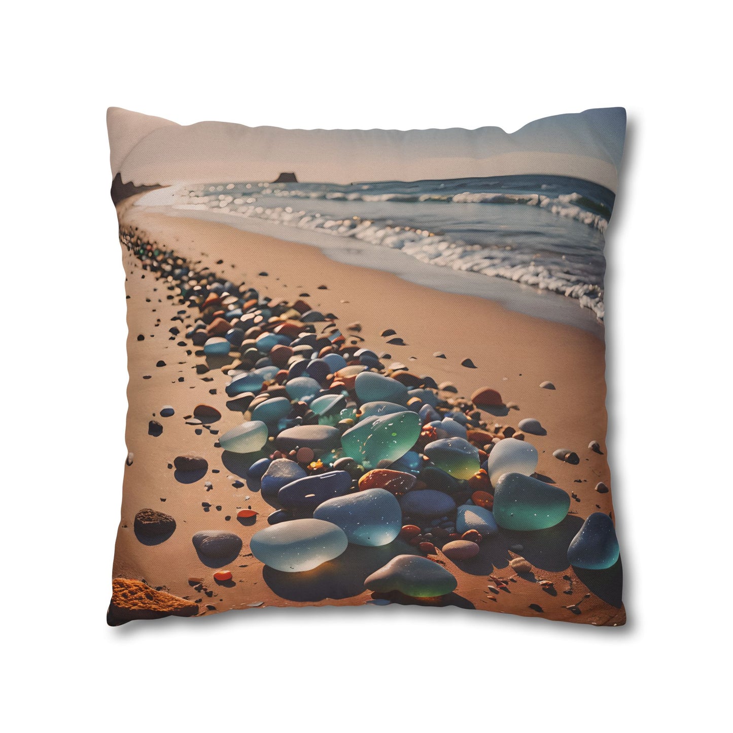 Colorful Sea Glass on Beach Pillowcase