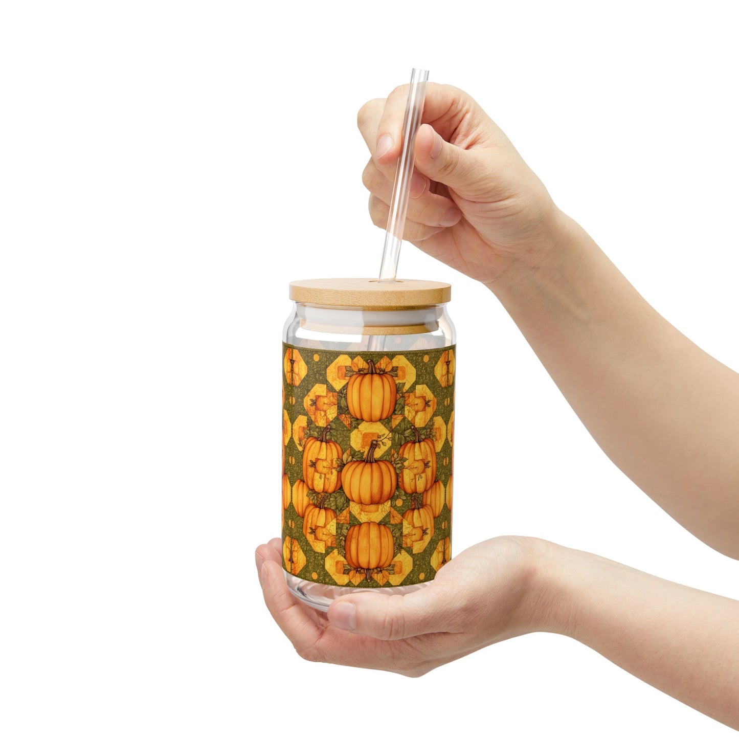 Quilt Patch Pumpkin Sipper Glass