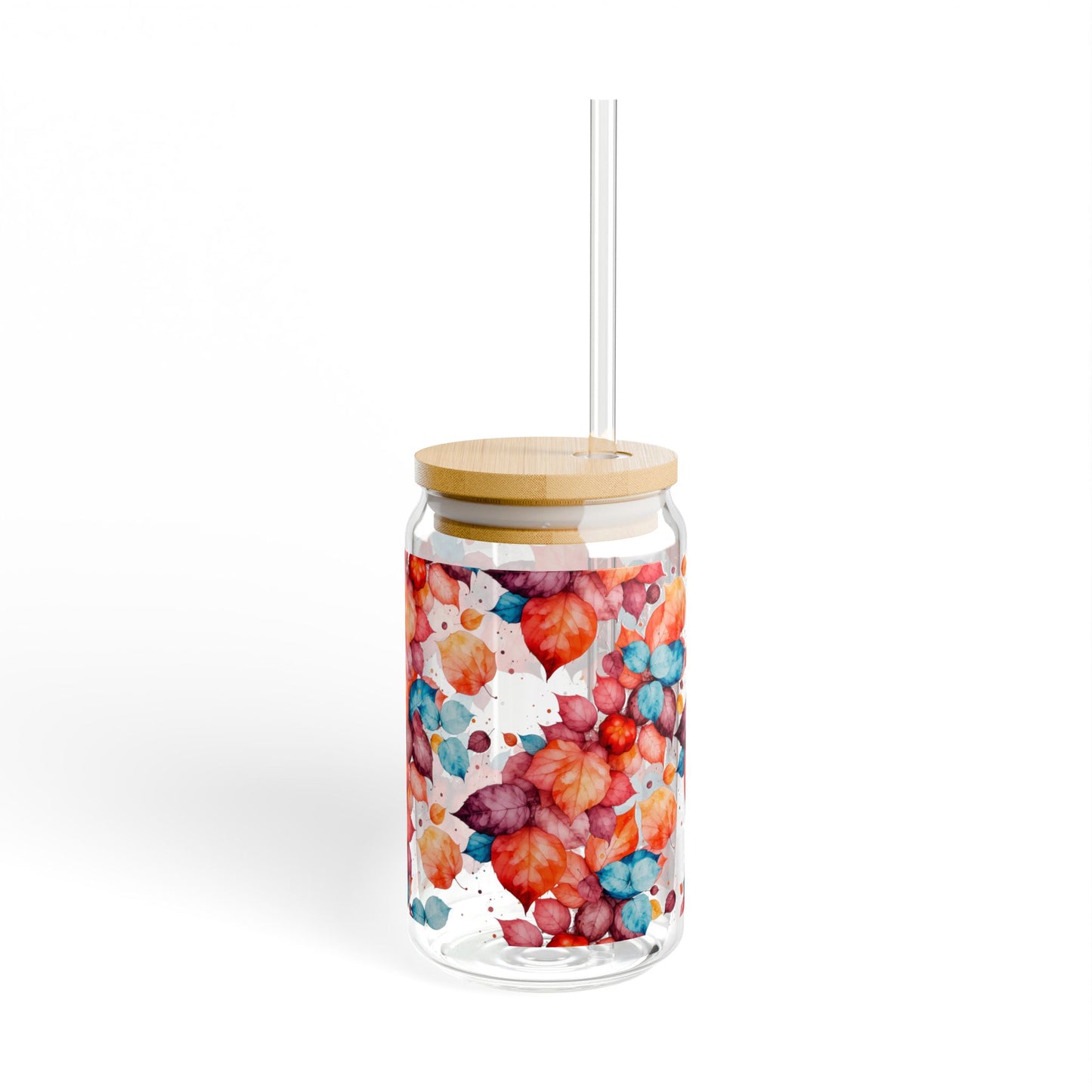 Watercolor Fall Leaves Sipper Glass