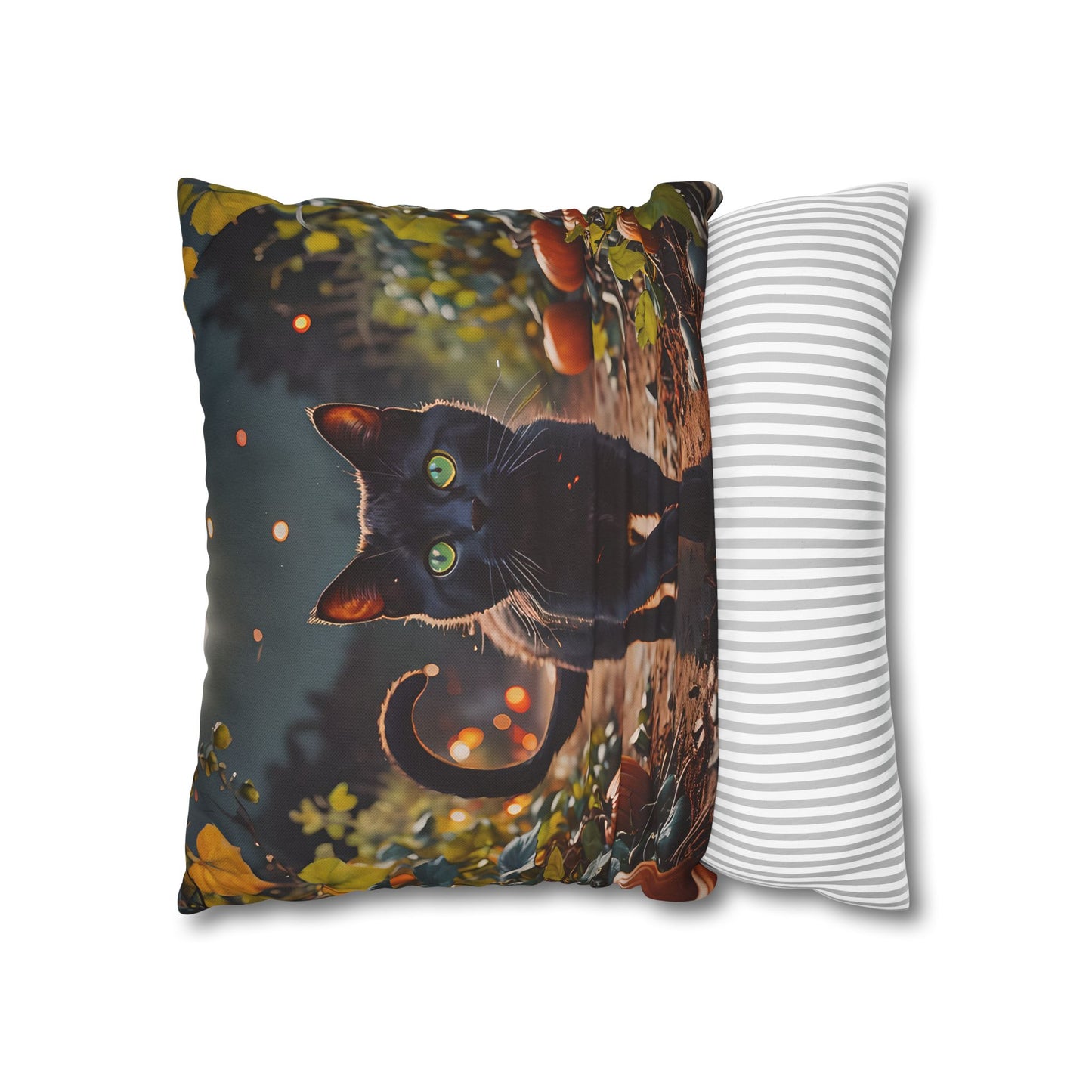 Black Cat in Pumpkin Patch Pillow Cover