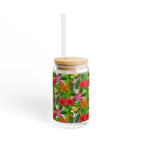 Tropical Floral Pattern Sipper Glass