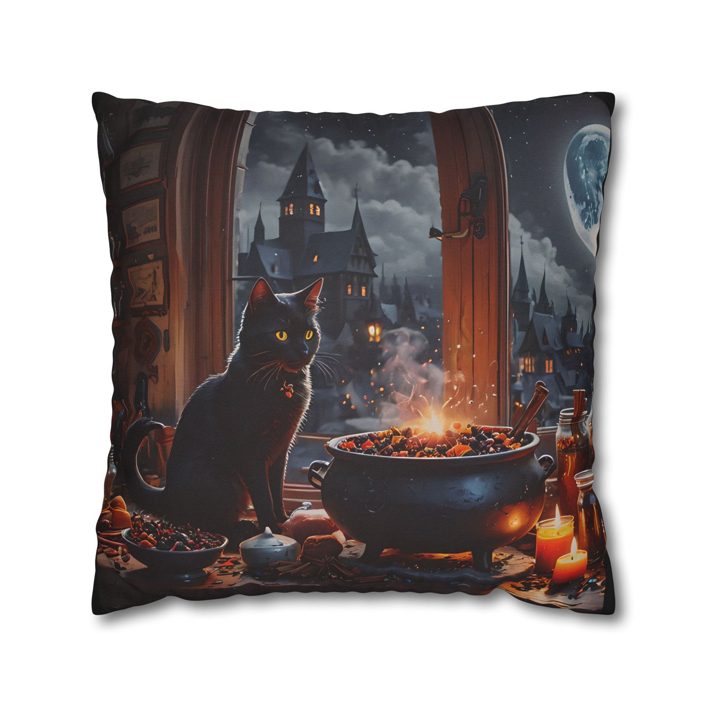 Black Cat Cauldron Pillow Cover