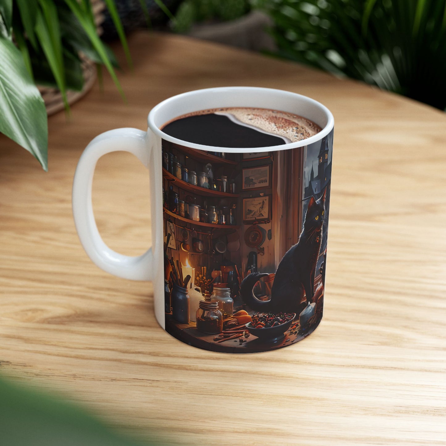 Black Cat Witch Cauldron Mug