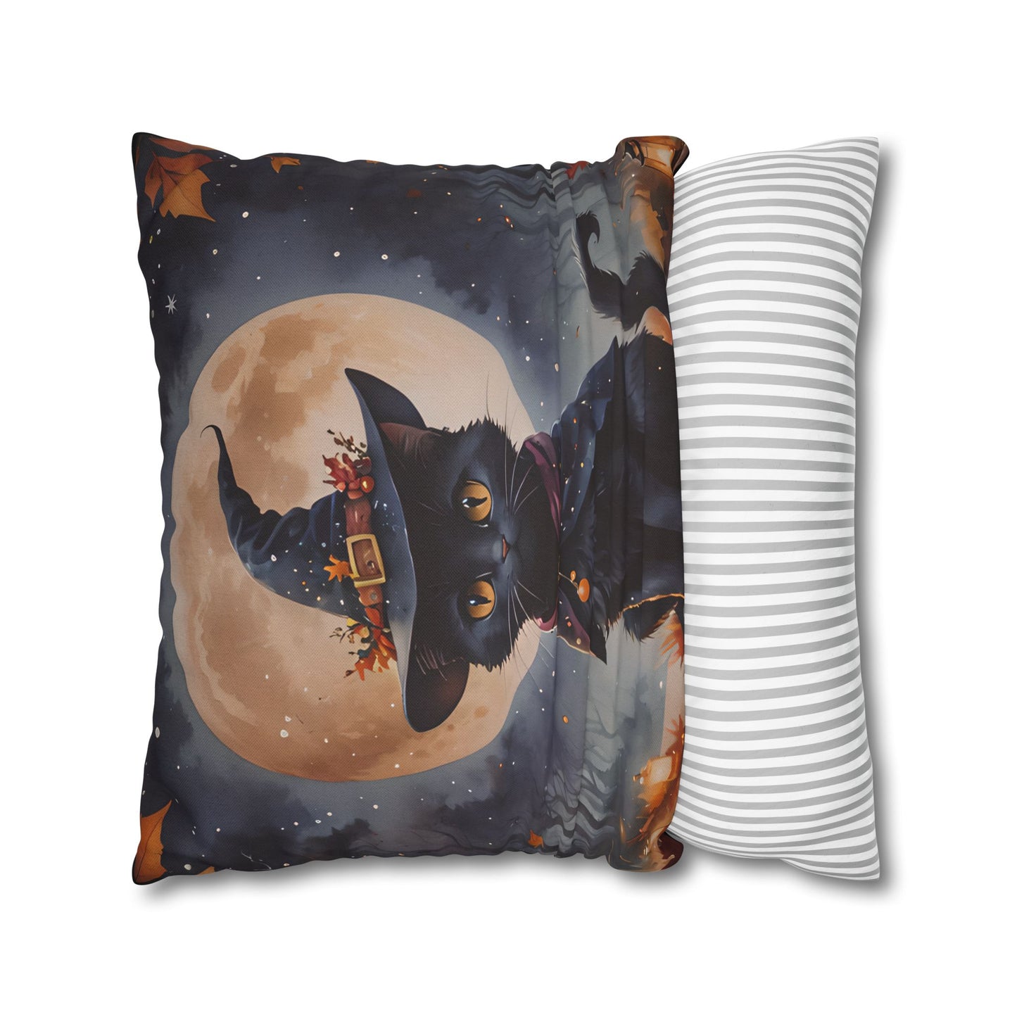 Black Cat in Witch Hat Pillow Cover