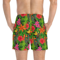 Vibrant Hibiscus & Plumeria Swim Trunks