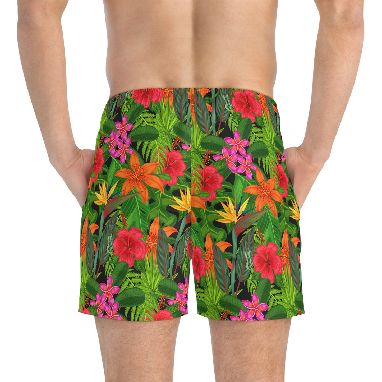 Vibrant Hibiscus & Plumeria Swim Trunks
