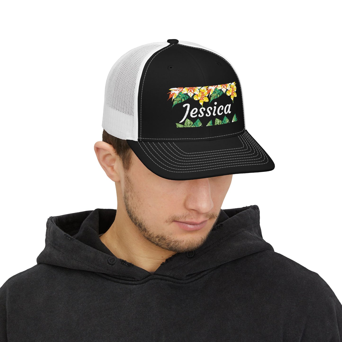 Personalized Embroidered Floral Name Trucker Cap