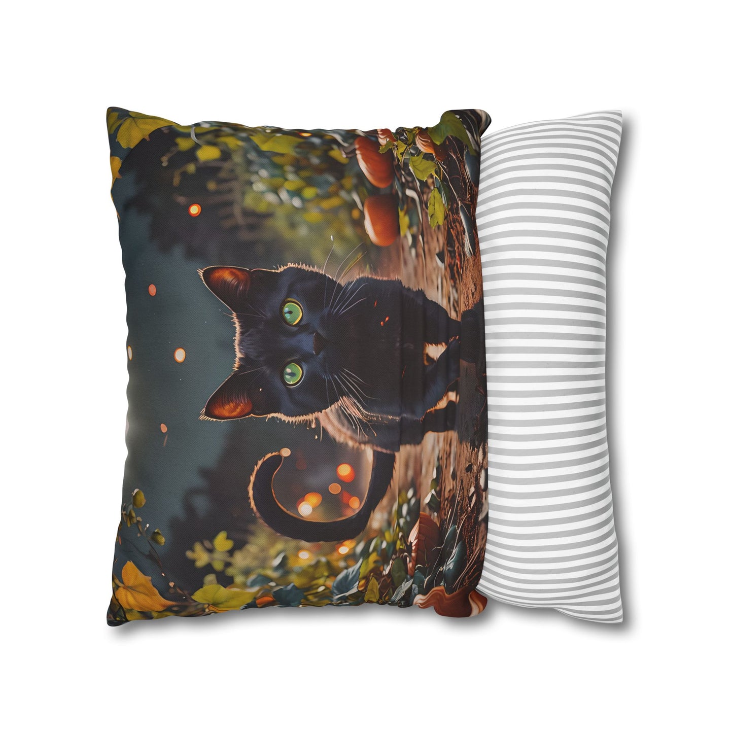 Black Cat in Pumpkin Patch Pillow Cover