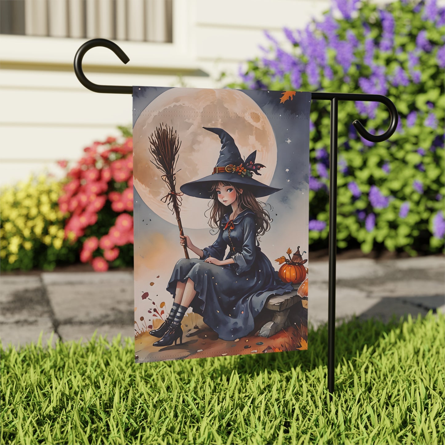 Whimsical Witch Girl Garden Flag