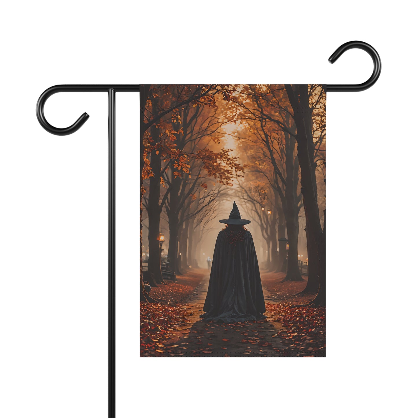 Witch in Autumn Path Garden Flag